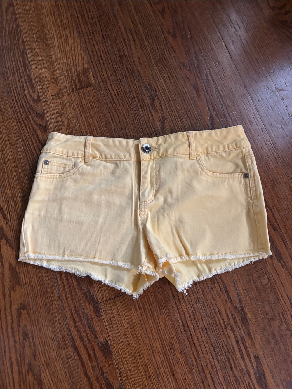 Yellow Frayed Hem Denim Shorts